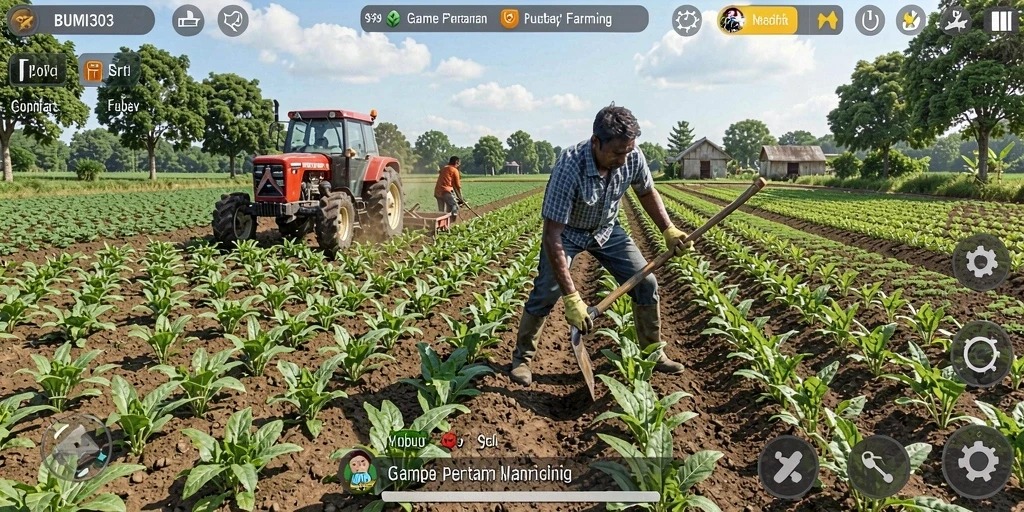 Tampilan gameplay menarik dari BUMI303 yang menunjukkan keseruan bertani.