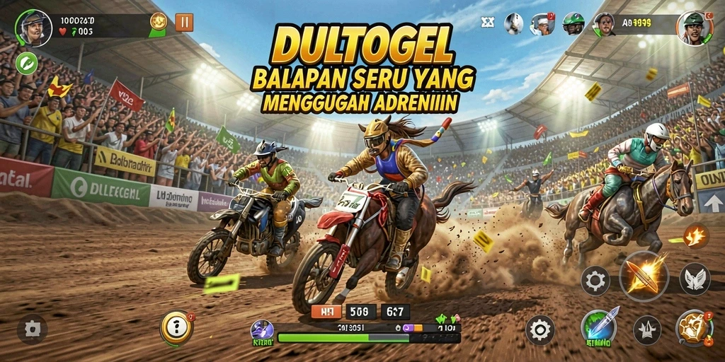 Tampilan gameplay DULTOGEL yang penuh aksi dan kecepatan.