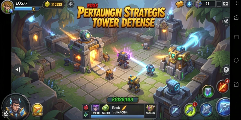 Screenshot menampilkan gameplay menegangkan dalam Tower Defense.