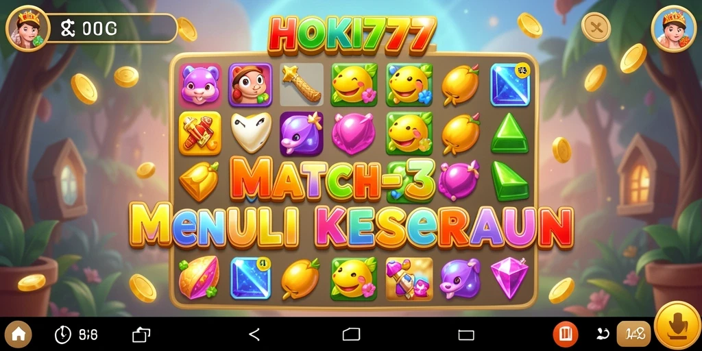 Screenshot HOKI777 menampilkan gameplay seru dalam mencocokkan item.