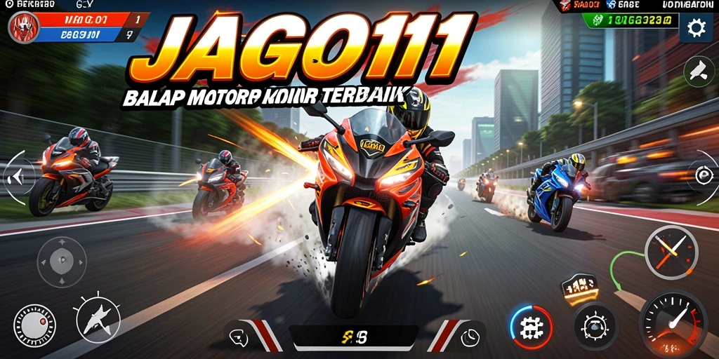 Screenshot JAGO11 menampilkan aksi balap motor yang mendebarkan.