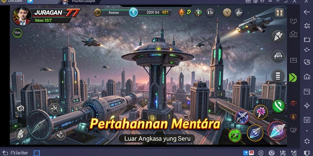 Tampilan menarik dari gameplay <strong>JURAGAN77</strong> menampilkan pertarungan menara yang epik.