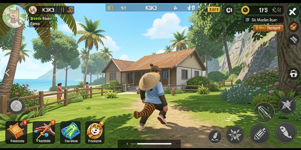 Tangkapan layar utama K3K3 menampilkan gameplay seru dan penuh warna.
