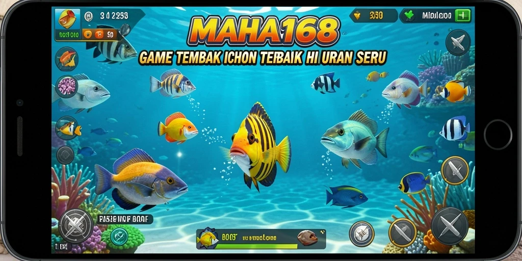Tampilan gameplay seru di MAHA168 dengan aksi tembak ikan.