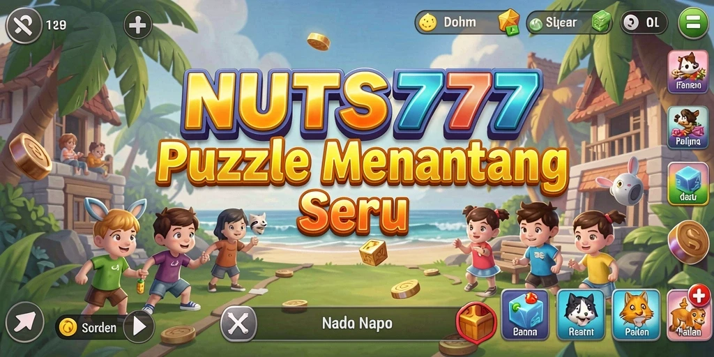 Tampilan gameplay NUTS777 yang menantang dan penuh warna.