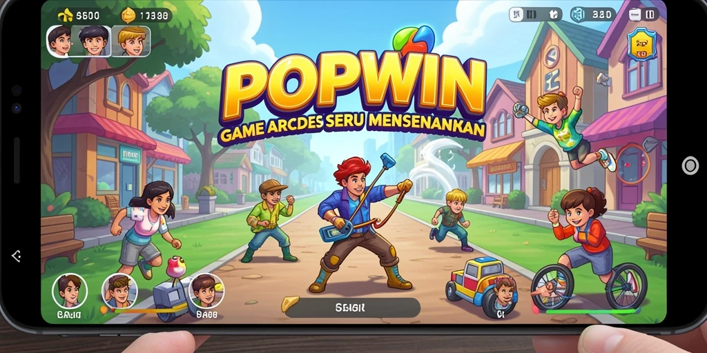 Screenshot menggambarkan gameplay seru dan berwarna-warni dari POPWIN.