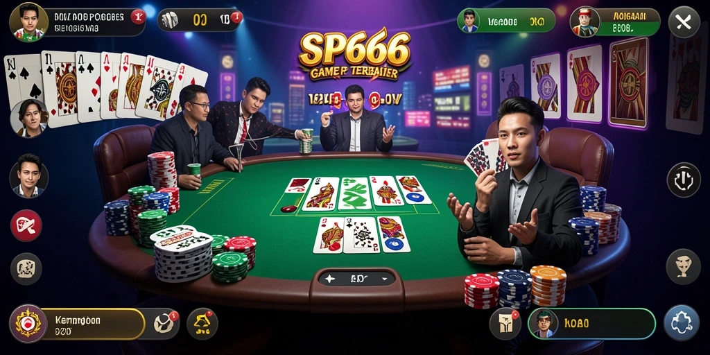 Tampilan gameplay SP666 dengan pemain bersaing dalam poker.