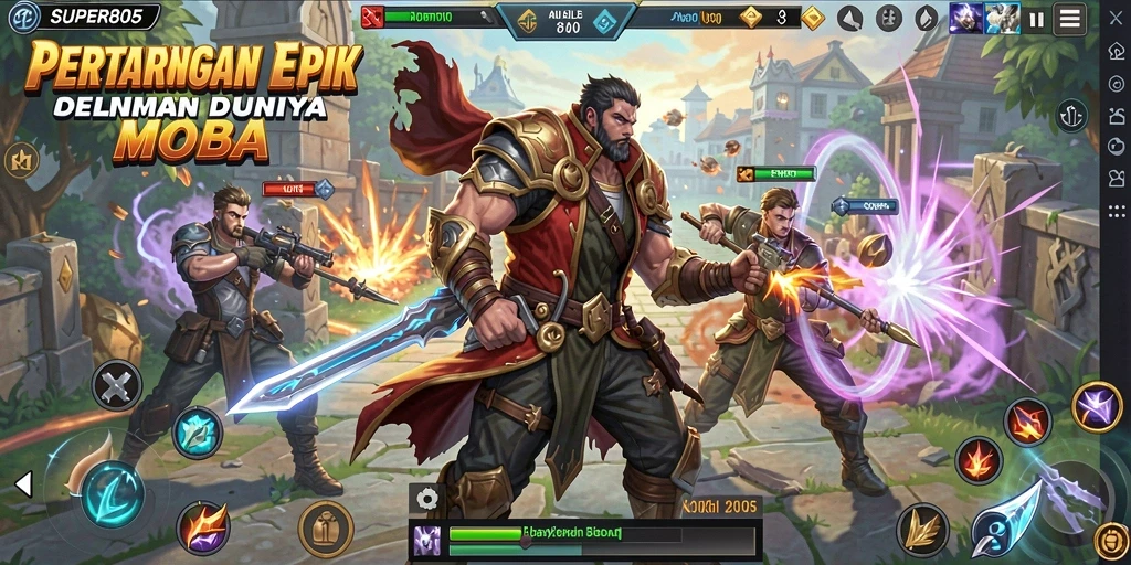 Screenshot menunjukkan aksi intens dalam pertarungan MOBA SUPER805.