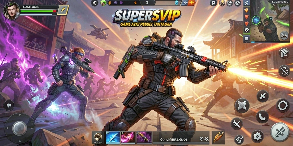 Tangkapan layar menunjukkan aksi mendebarkan dari gameplay SUPERSVIP.