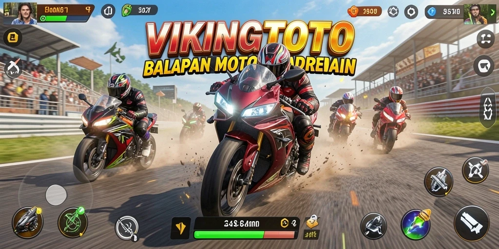 Screenshot VIKINGTOTO menampilkan aksi balapan motor yang mendebarkan.