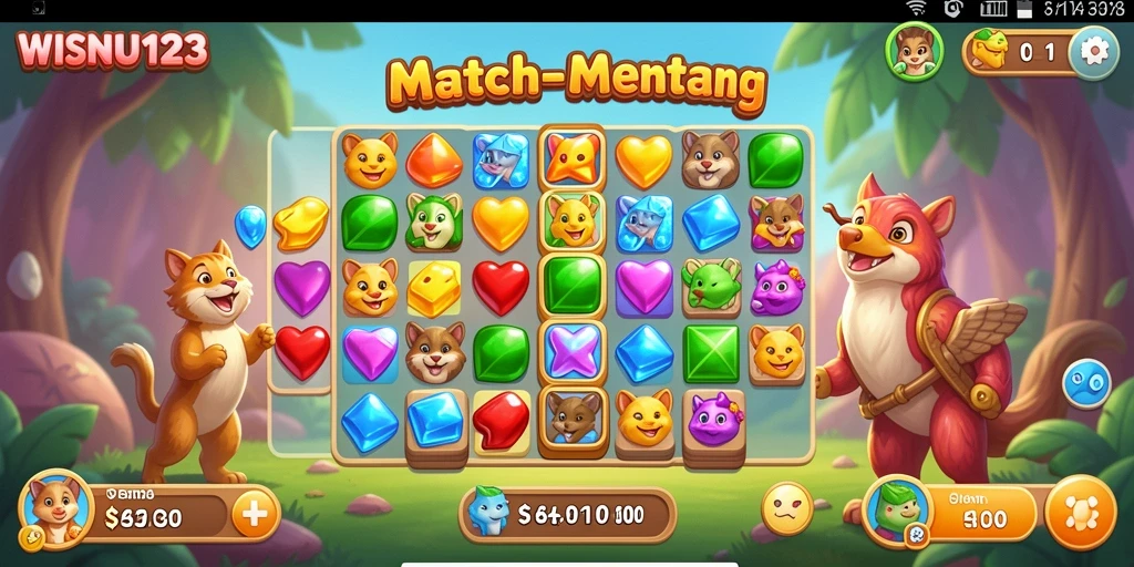 Tangkapan layar WISNU123 menunjukkan permainan Match-3 yang menantang dan penuh warna.