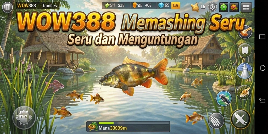 Tampilan gameplay WOW388 yang menampilkan aksi memancing yang seru.