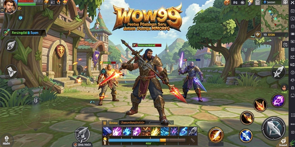 Screenshot utama WOW99 menampilkan pertempuran epik dalam dunia MMORPG.